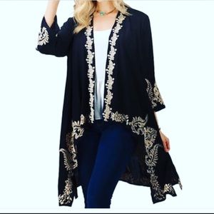 Andree embroidered cardigan kimono black size M